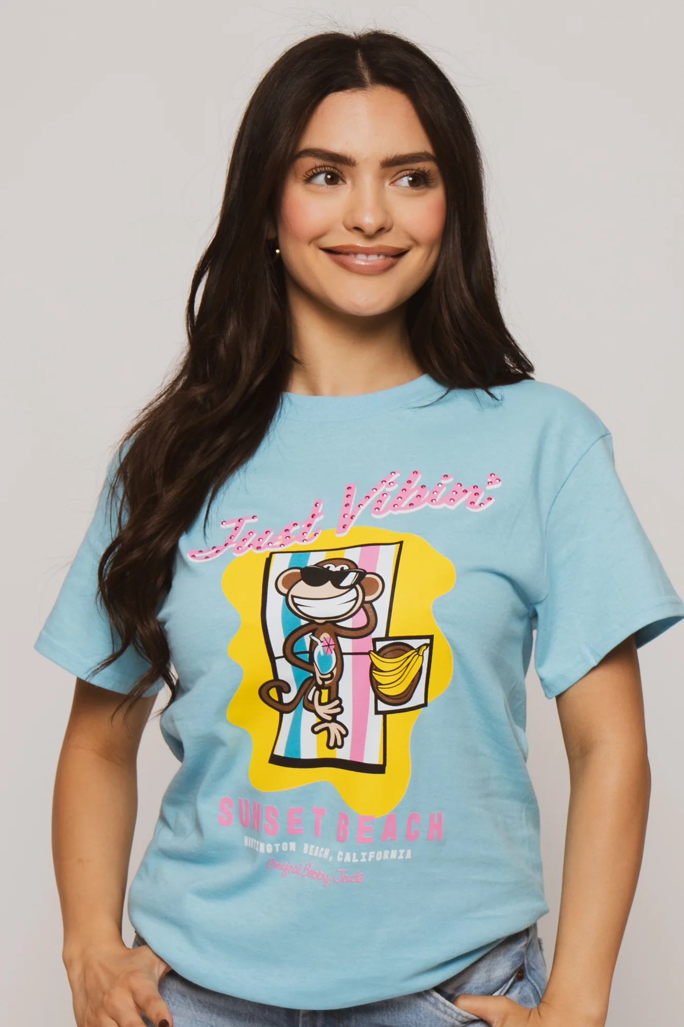 Just Vibin - Bobby Jack Boyfriend Rhinestone T-Shirt -Blue - Image 11