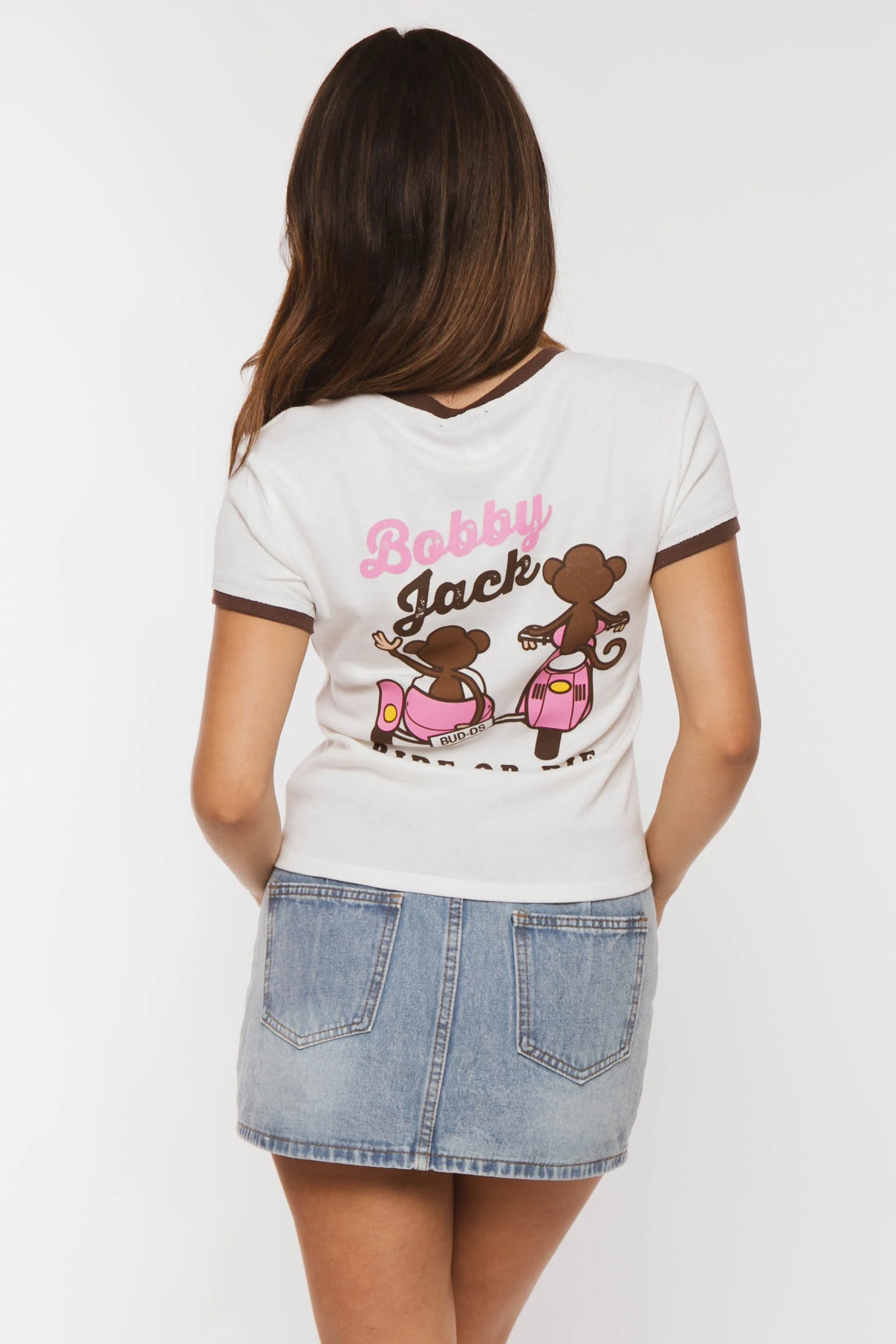Scooter Club - Bobby Jack Rhinestone Ringer Top -Ivory - Image 5