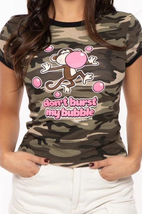 Don't Burst My Bubble - Bobby Jack Ringer Top (Front + Back Print) - Camo - Image 3