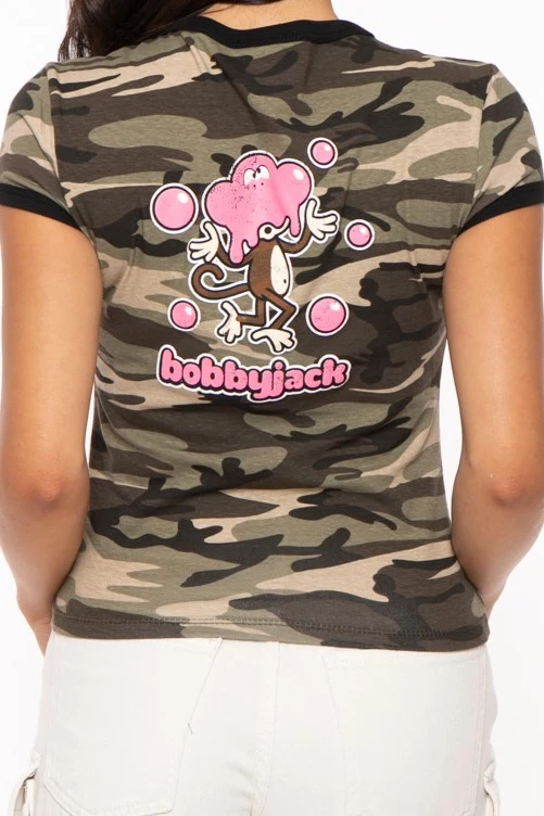 Don't Burst My Bubble - Bobby Jack Ringer Top (Front + Back Print) - Camo - Image 4