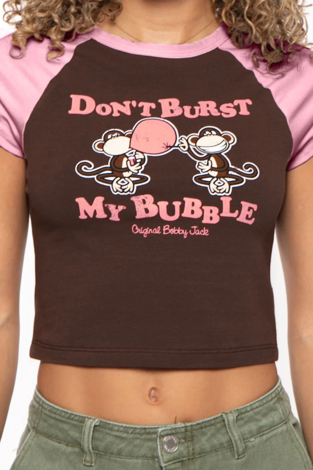 Don't Burst My Bubble - Bobby Jack Crop Raglan Top - Brown - Image 5